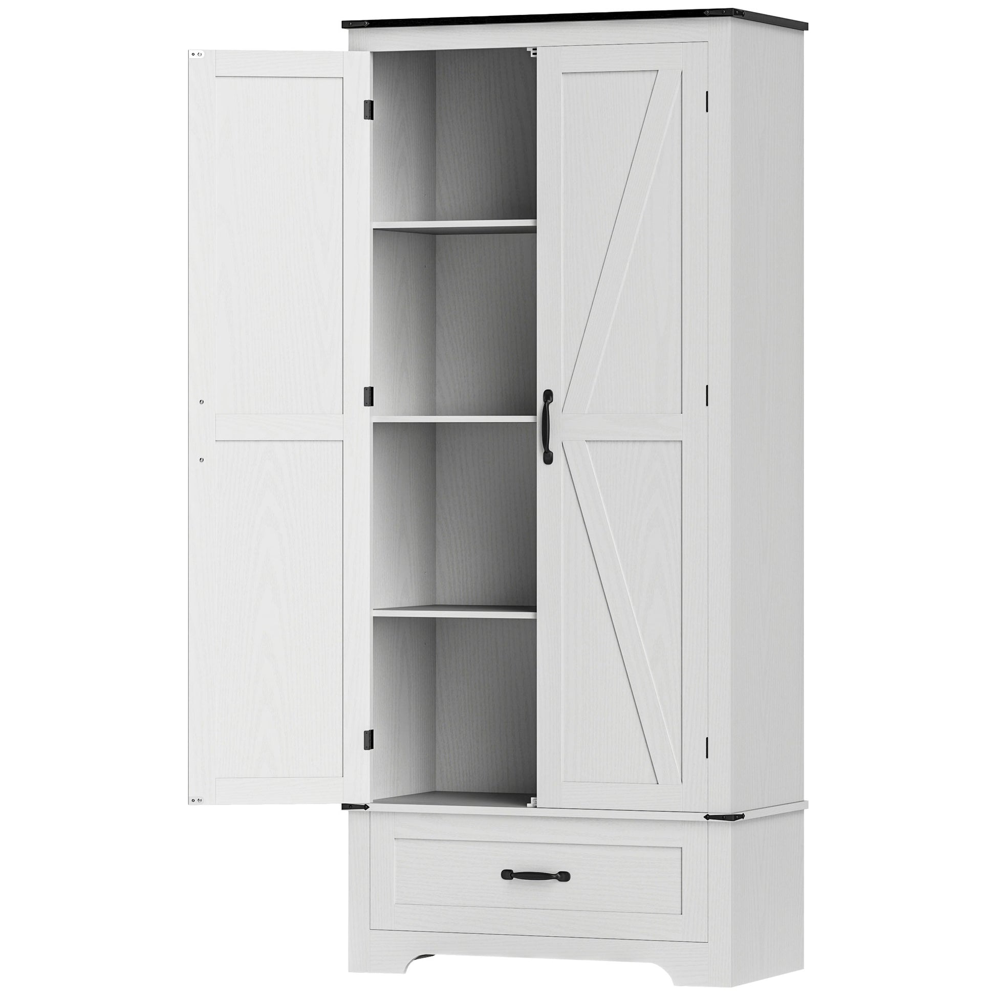 72" Farmhouse Pantry Cabinet with Adjustable Shelves, Kitchen Pantry Cabinet with 2 Doors, White Wood Grain