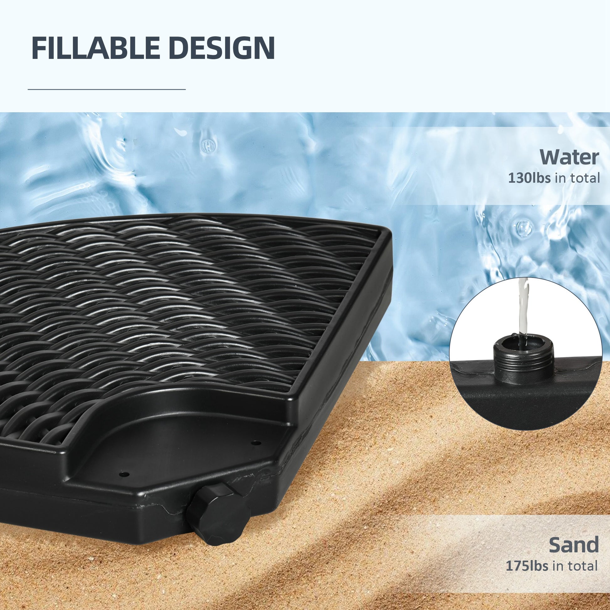4PCs Cantilever Umbrella Base Weights for Offset Banana Parasol, Wicker Effect HDPE Water or Sand Filled Patio Umbrella Weights with Built-in Handles, Black