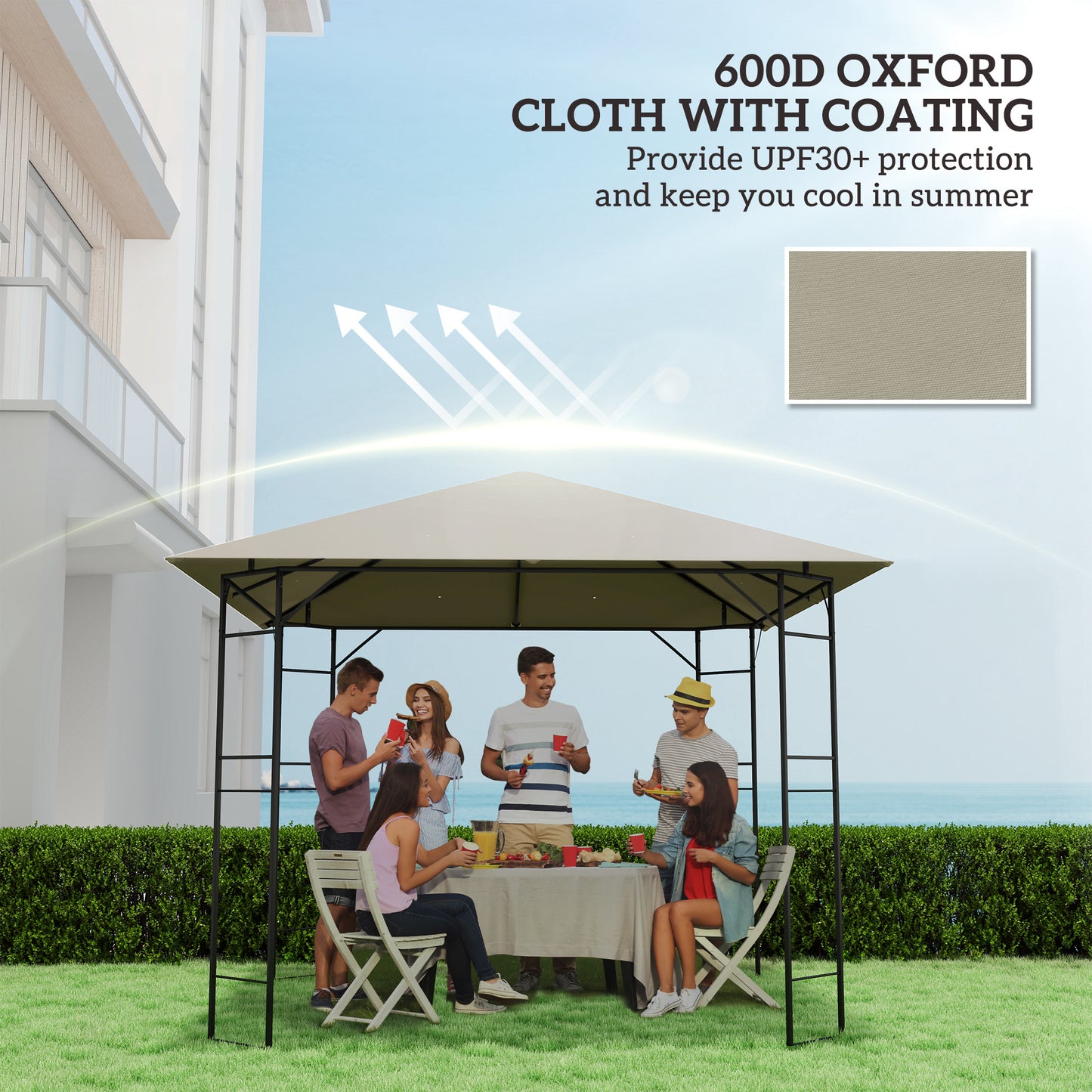 10' x 10' Gazebo Canopy Replacement Cover, Garden Gazebo Roof Replacement, UPF30+, TOP COVER ONLY, Grey