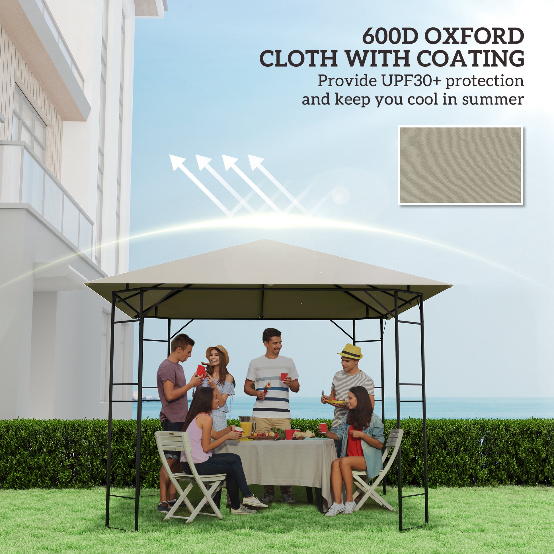 10' x 10' Gazebo Canopy Replacement Cover, Garden Gazebo Roof Replacement, UPF30+, TOP COVER ONLY, Grey