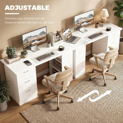 Computer Desk, 47" Writing Table with 3-Tier Shelves and 3 Reversible Drawers for Home Office, Bedroom, White