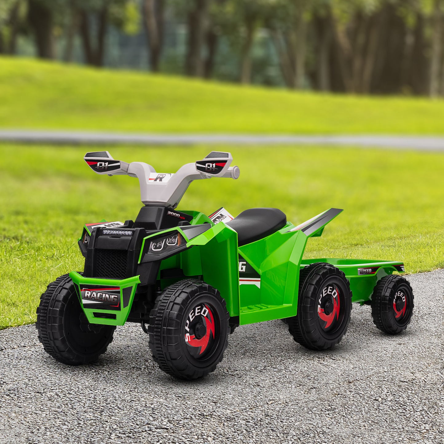 Aosom 6V Electric Toy Car with Back Trailer, Forward Backward, Wear-Resistant Wheels for Ages 18-36 Months, Green