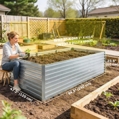 8' x 4' x 2' Raised Garden Bed, Galvanized Planter Box for Growing Flowers, Herbs and Vegetables, Silver