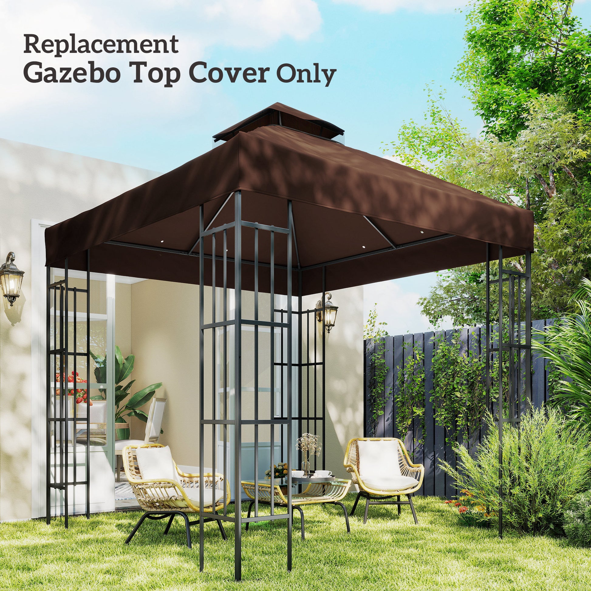 10' x 10' Gazebo Canopy Replacement Cover, 2-Tier Garden Gazebo Roof Replacement, UPF30+, TOP COVER ONLY, Coffee