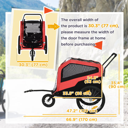 Aosom 2-in-1 Dog Bike Trailer for Large Dogs, Red