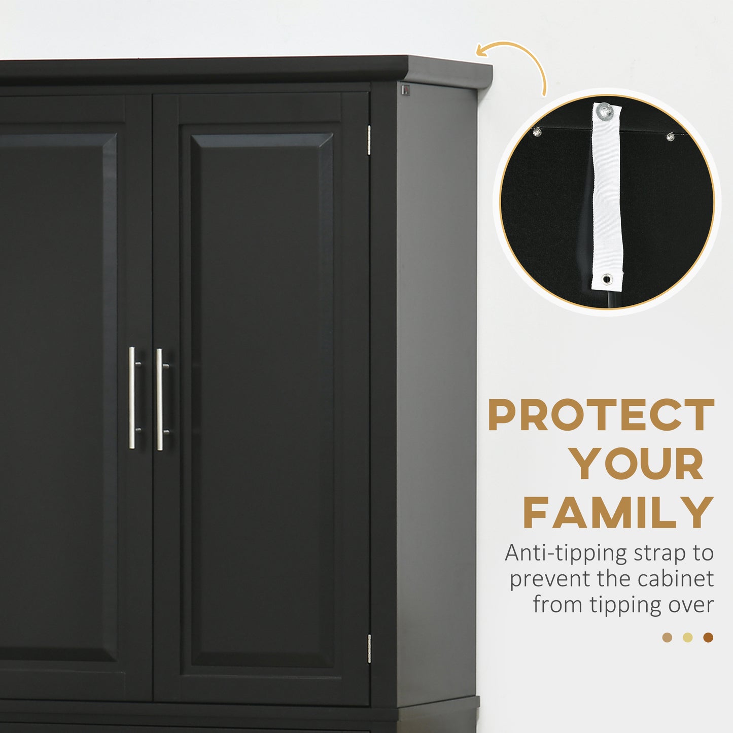 72" Kitchen Pantry Cabinet, Freestanding Storage Cabinet, 4-Door Cabinet with Drawer and Adjustable Shelves, Black