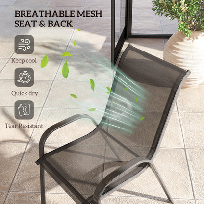 Set of 2 Outdoor Dining Chairs, Stackable Lawn Chairs with High Back, Breathable Mesh Seat for Garden Porch, Black