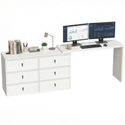 L Shaped Computer Desk Home Office Desk with 6 Drawers White Wood Grain