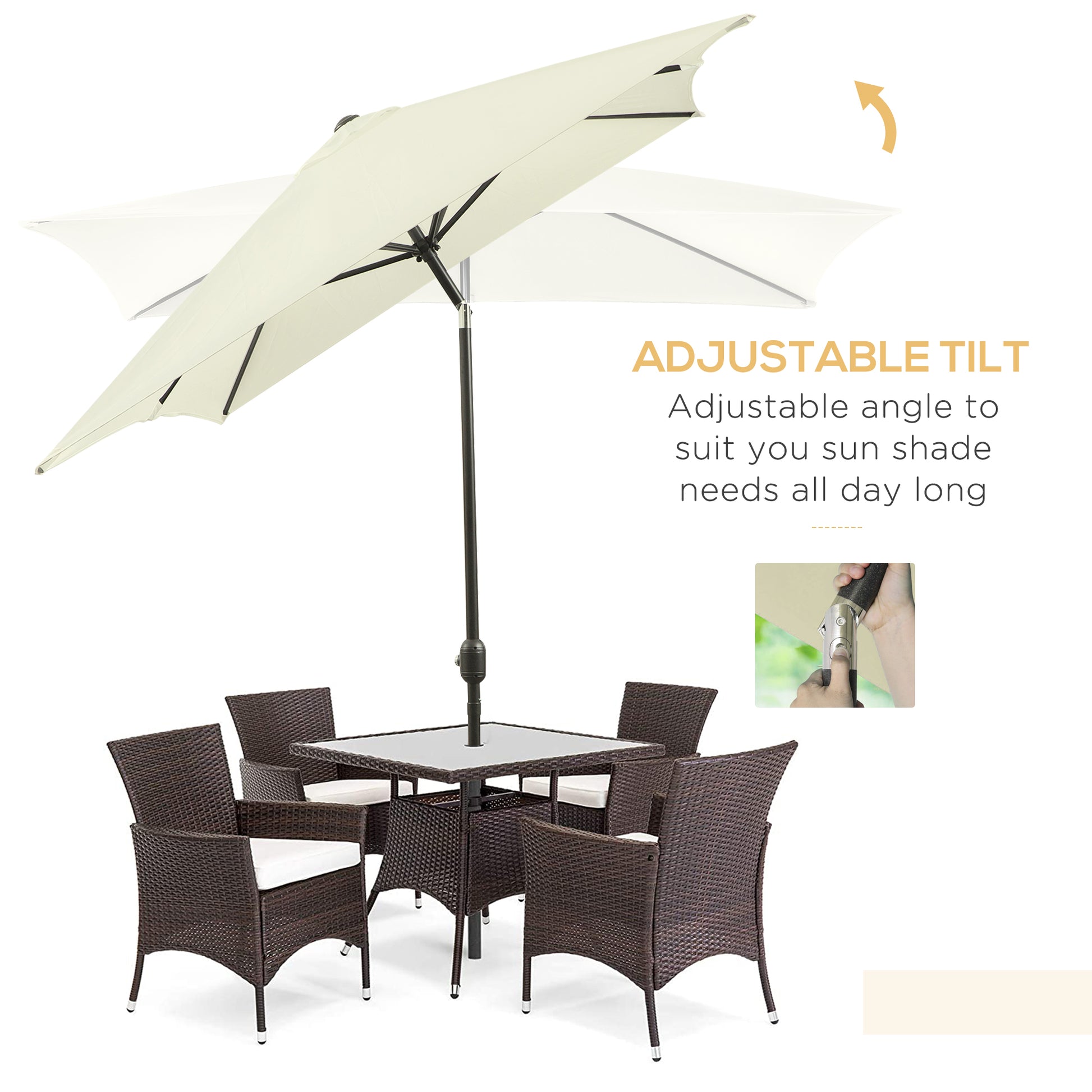 6.5x10ft Rectangle Aluminum Tilt Patio Umbrella, Garden Market Parasol, Outdoor Sunshade Canopy with Crank, Cream White