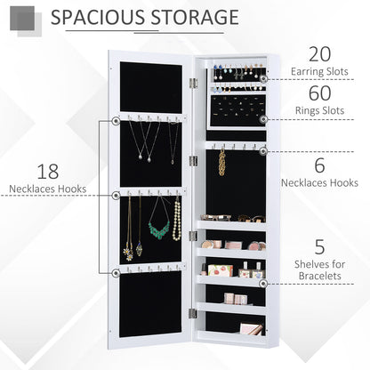 Mirror Jewellery Cabinet Armoire with Full Length Mirror, Wall Mounted Jewellery Organizer, White