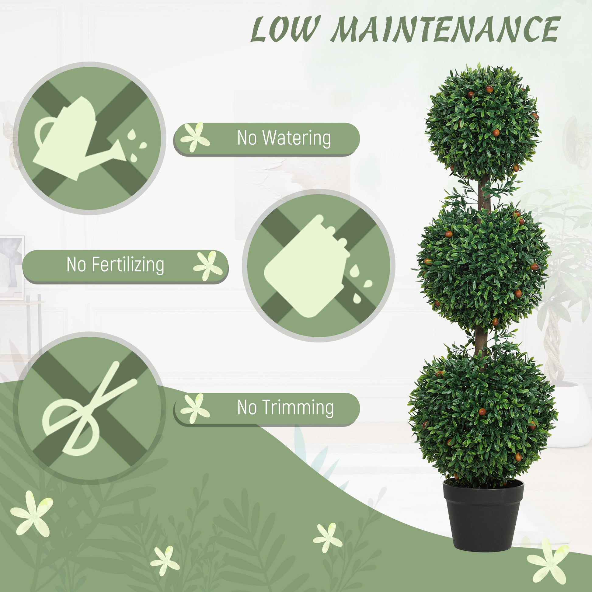 3.3FT Artificial Boxwood Topiary Tree Set of 2, Faux Three Ball Topiary Tree in Pot for Indoor Outdoor Decor, Green