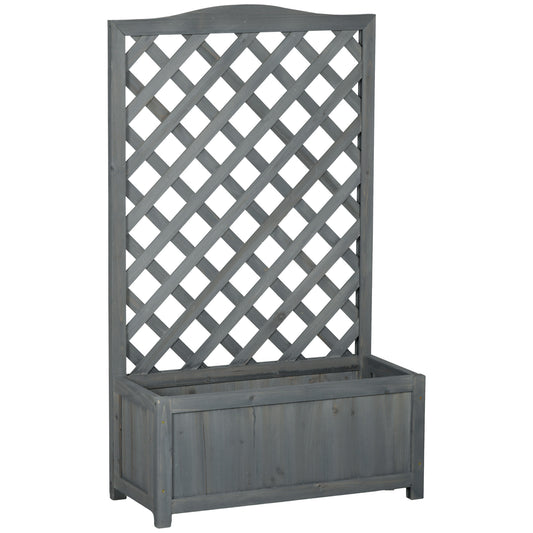 Wood Planter with Trellis for Vine Climbing, Raised Garden Bed to Grow Vegetables for Backyard, 28" x 11" x 46", Grey