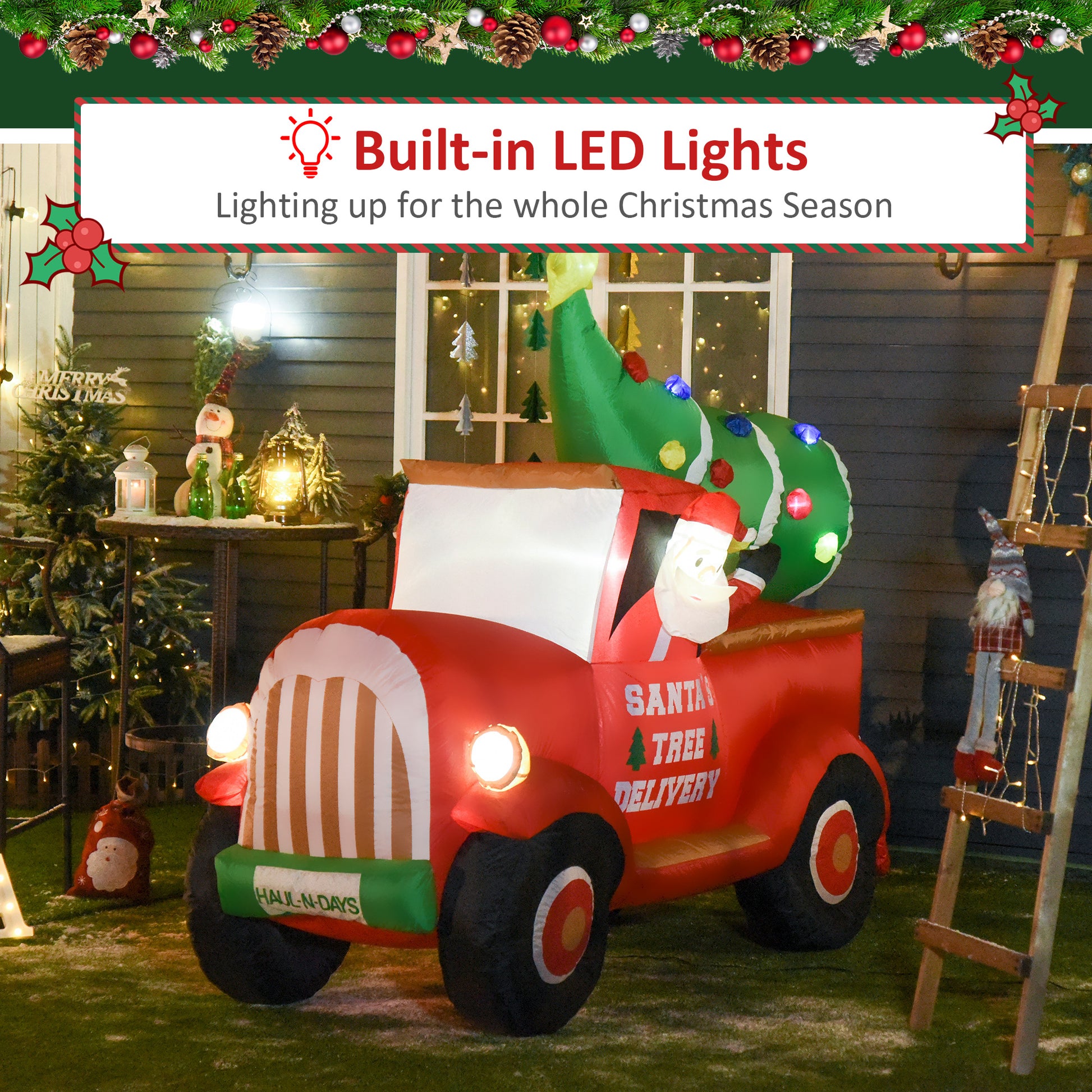 6ft Christmas Inflatable Santa Claus Driving A Truck with LED Lights, Blow-Up Outdoor LED Yard Display for Lawn, Garden, Party