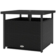21.75" Outdoor Rattan Wicker Patio Coffee Table with Umbrella Hole, Patio Side Table with Slatted Metal Top, Black