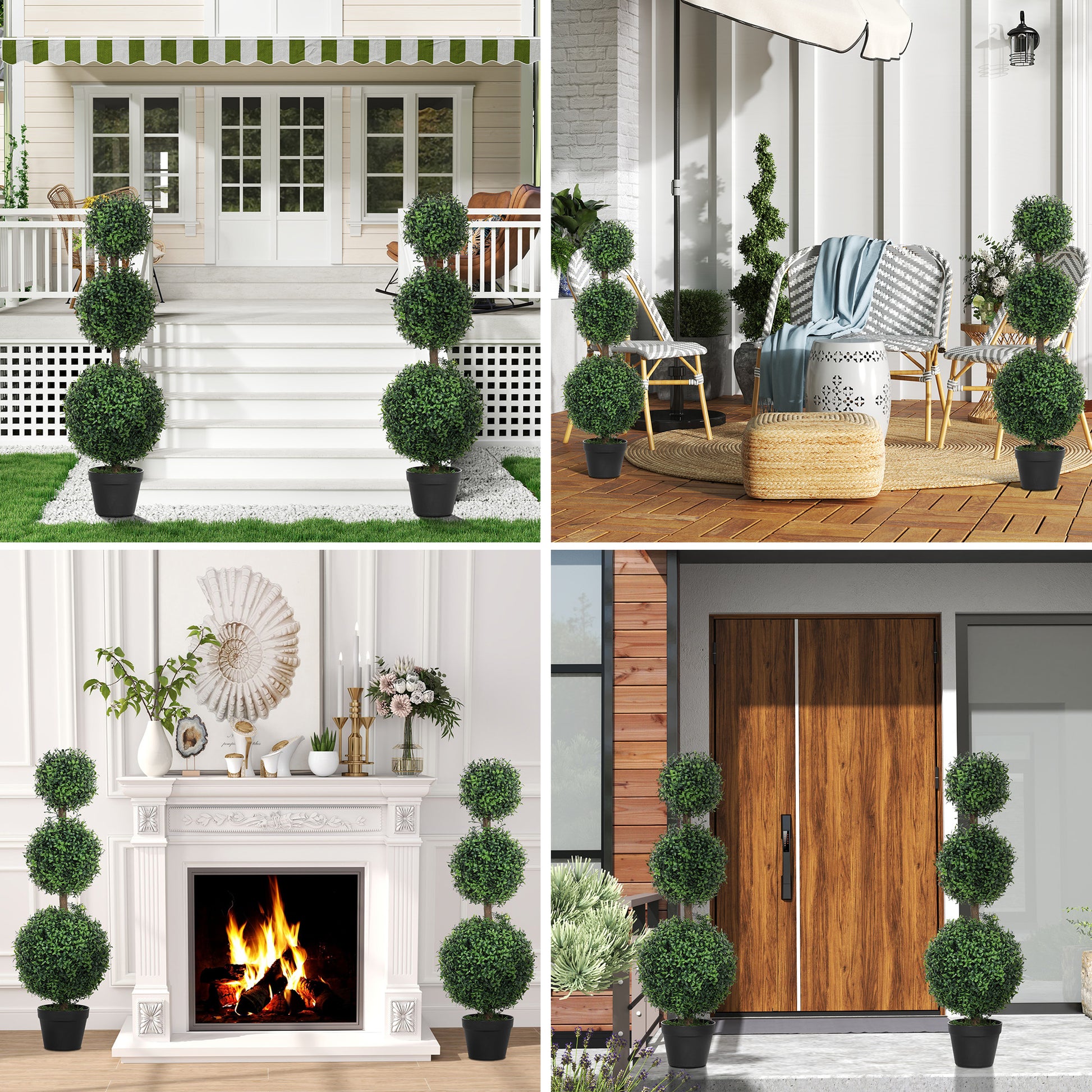 2 Pack 40" Artificial Trees, Boxwood Topiary Ball Trees with Pot for Indoor, Outdoor, Home Office, Living Room, Green