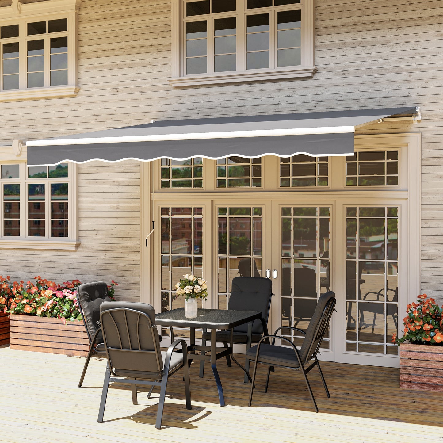 8' x 7' Retractable Awning, Patio Awnings, Sunshade Shelter with 280 g/m² UV & Water-Resistant Fabric, Dark Grey