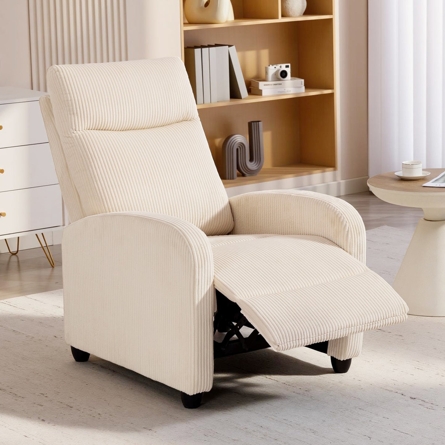 Fabric Recliner Chair Manual Home Theater Seating Single Reclining Sofa Chair with Padded Seat for Living Room, Beige