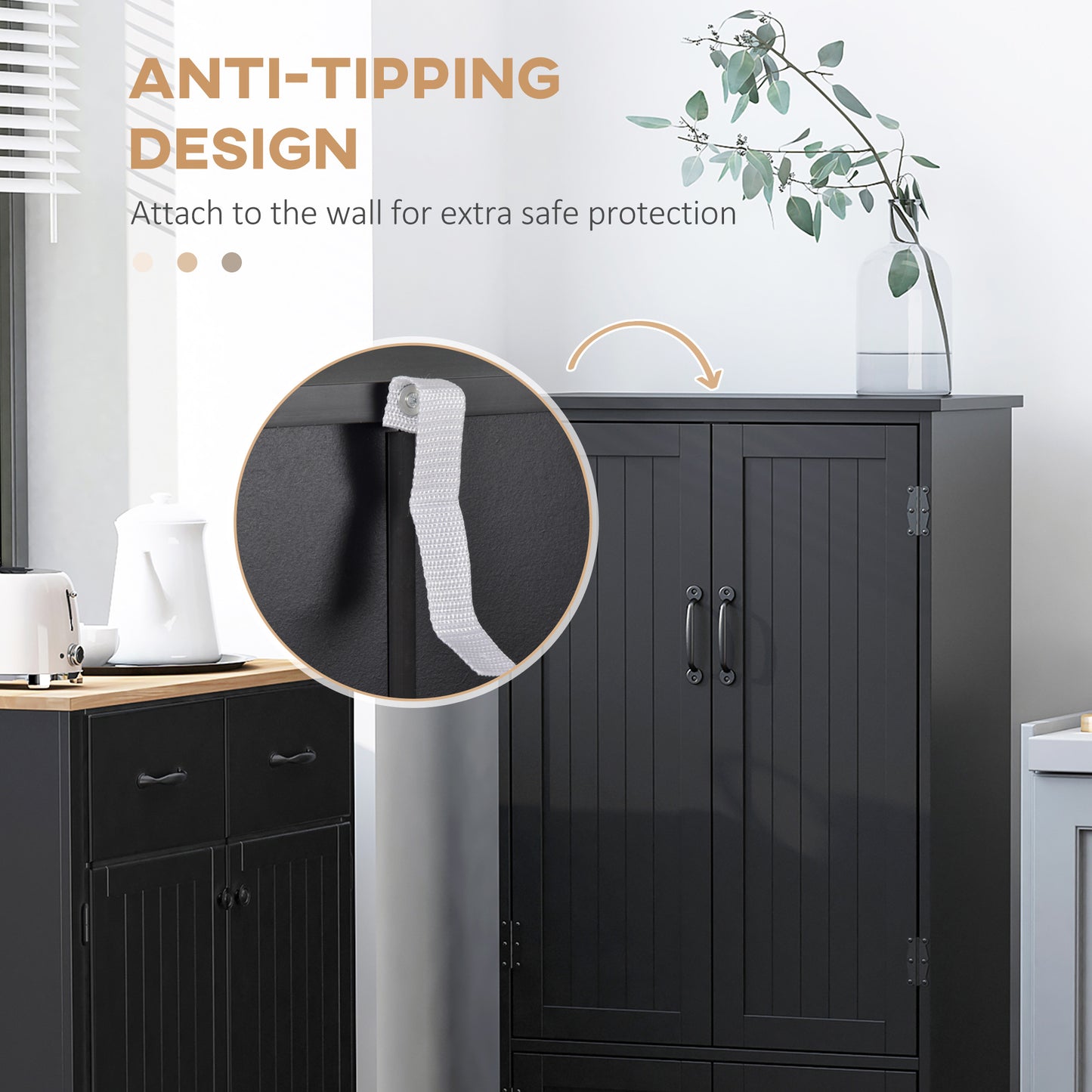 48" 4-Door Storage Cabinet Multi-Storey Large Space Pantry with Adjustable Shelves Black