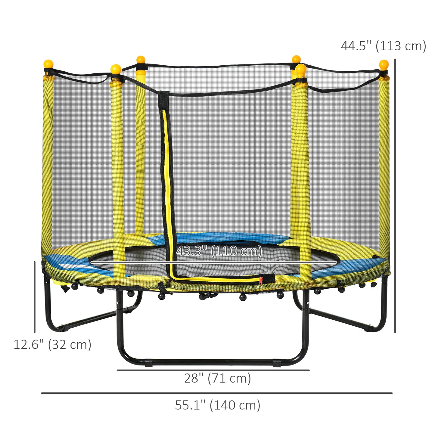 Qaba 4.6FT Trampoline for Kids with Enclosure Net for Ages 3-6, Indoor Outdoor Use, Yellow