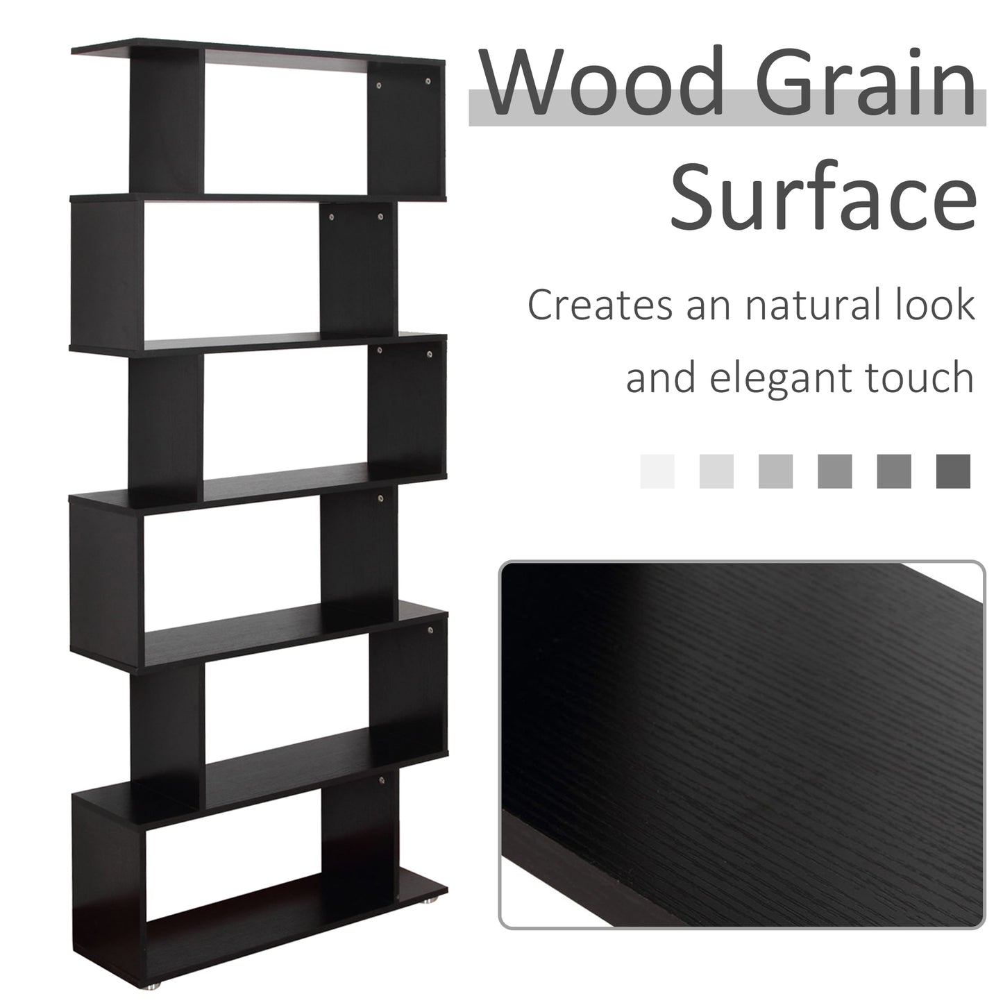 Wooden S Shape Bookcase 6 Shelves Storage Display Home Office Furniture