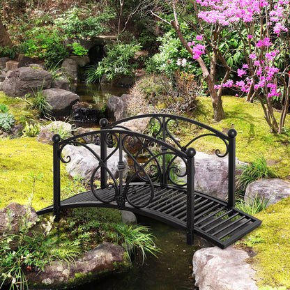 Garden Bridge 3.3FT, Decorative Classic Backyard Pond Bridge with Safety Railings Black