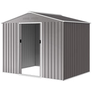 8' x 6' Outdoor Storage Shed, Metal Garden Tool Storage House with Lockable Sliding Doors and Vents, Light Grey