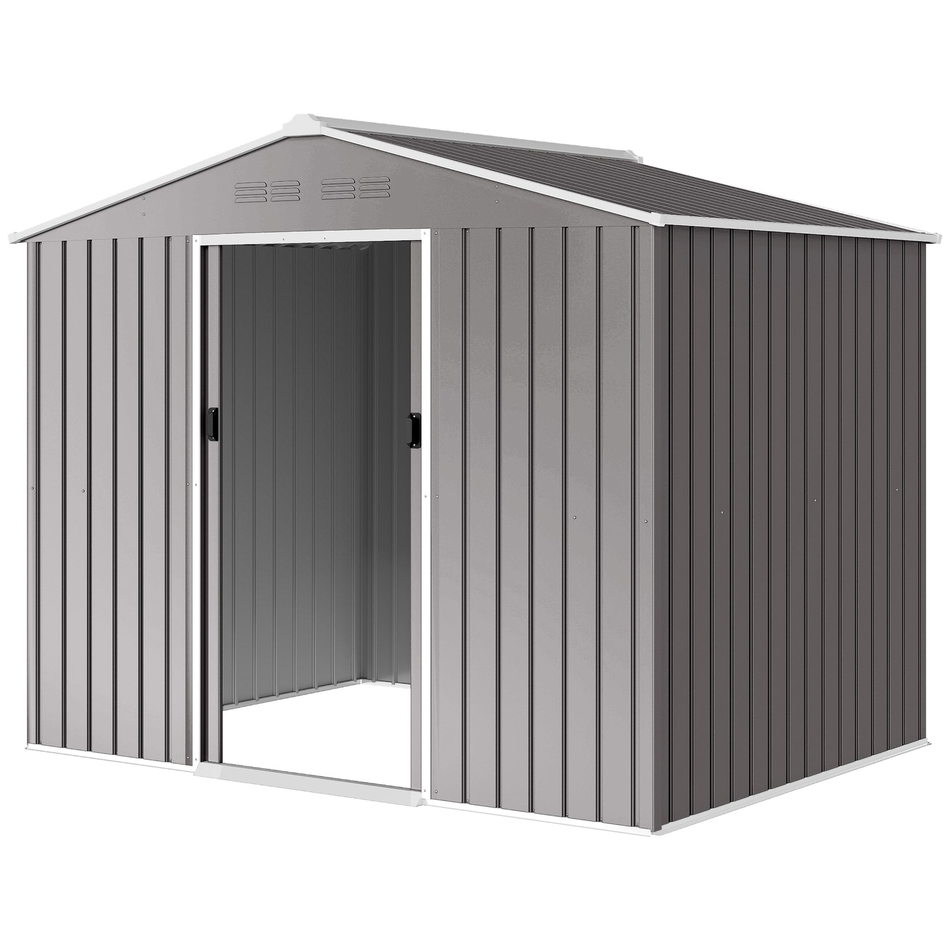 8' x 6' Outdoor Storage Shed, Metal Garden Tool Storage House with Lockable Sliding Doors and Vents, Light Grey