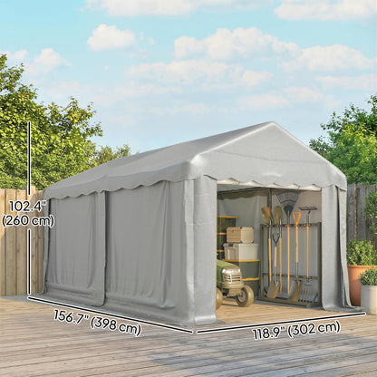 13' x 10' Portable Shed, Outdoor Storage Shed Tent with Roll-up Zipper Door and Removable Sidewalls, Light Grey