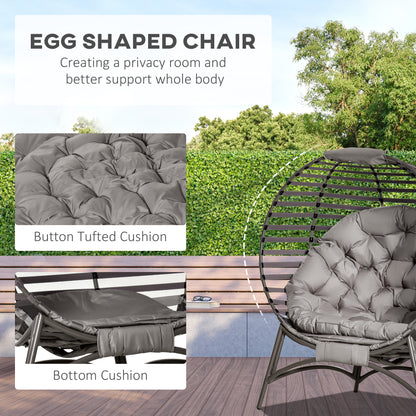 Egg Chair, Patio Lounge Chair, Foldable Basket Chair with Large Seat Cushion, Side Pocket, Sand