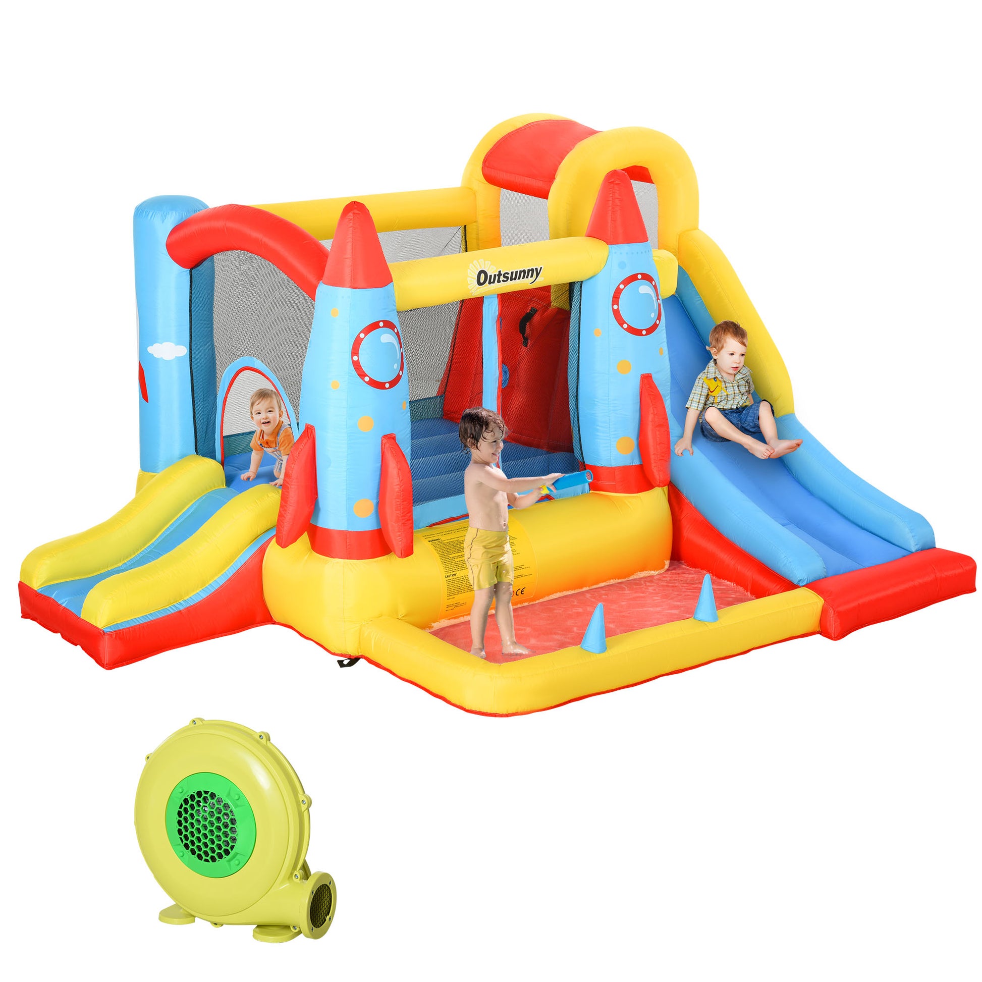 Bounce Castle Inflatable Trampoline Slide Pool Rocket Design 11.14' x 9.18' x 6.06'