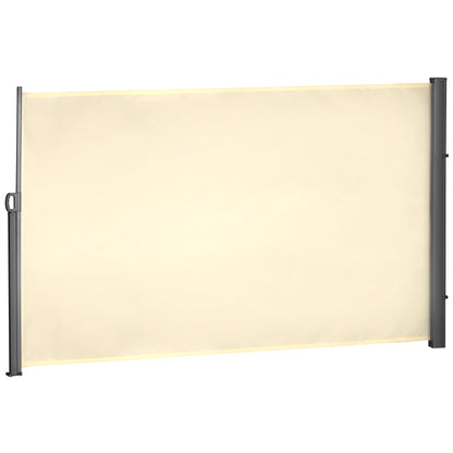 118" x 71" Outdoor Folding Privacy Screen Retractable Side Awning Patio with Resistance to UV Rays and Wind Cream White