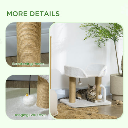 Cat Tower Condo for Indoor Cats, Small Cat Tree with Jute Scratching Posts, Top Perch, Dangling Balls, White