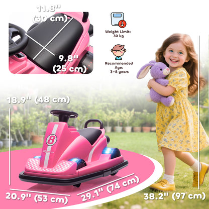 Qaba Bumper Car for Kids, 6V Battery Powered Bumping Car with 360 Degree Spin, Dual Motors, Music, for 3-8 Years, Pink
