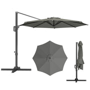 10' Offset Patio Umbrella Cantilever Umbrella with Aluminium Pole 360° Rotation and Tilt Adjustment, Grey