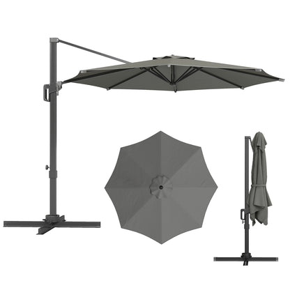 10' Offset Patio Umbrella Cantilever Umbrella with Aluminium Pole 360° Rotation and Tilt Adjustment, Grey