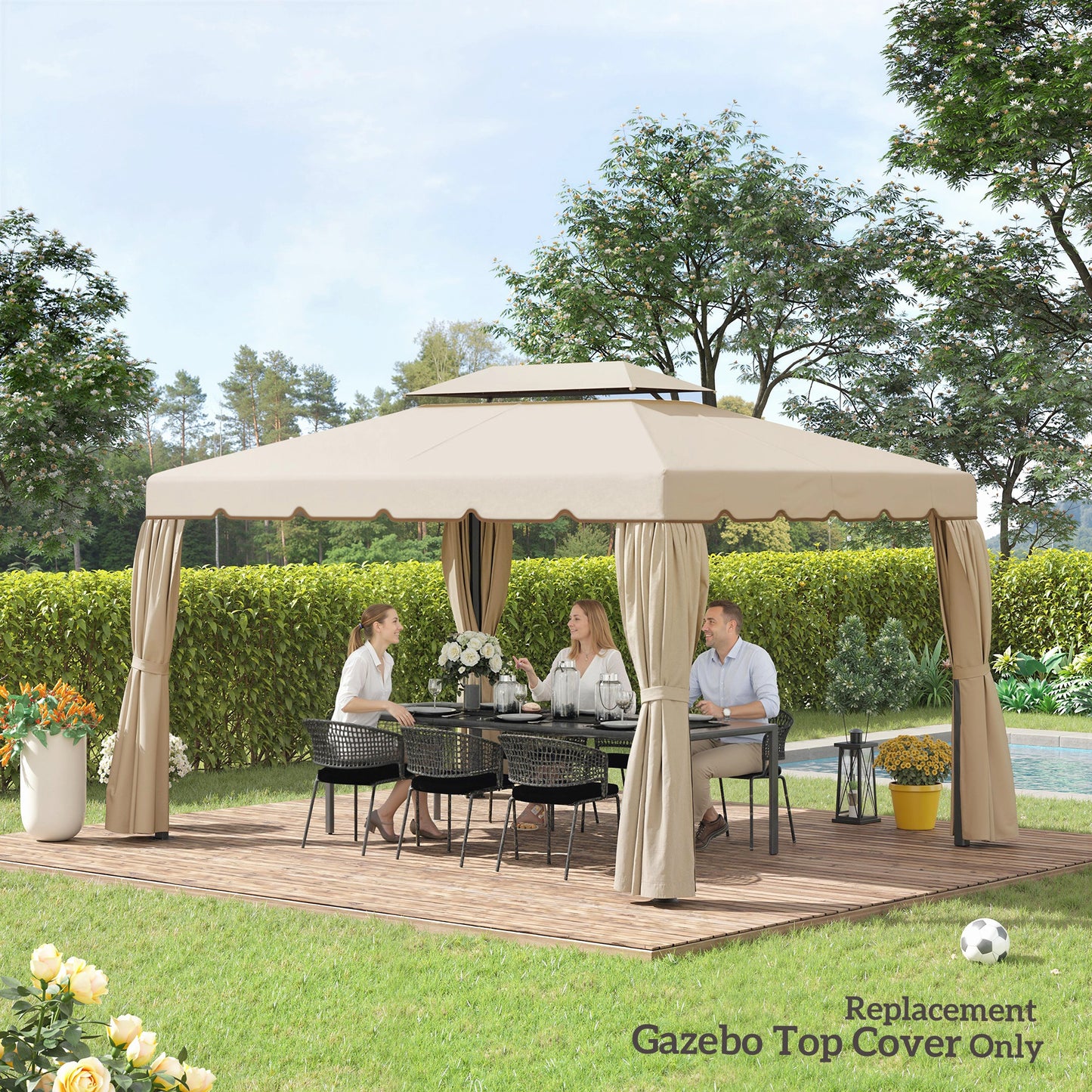 13' x 10' Gazebo Replacement Canopy, Gazebo Top Cover with Double Vented Roof for Garden Patio(TOP ONLY), Beige