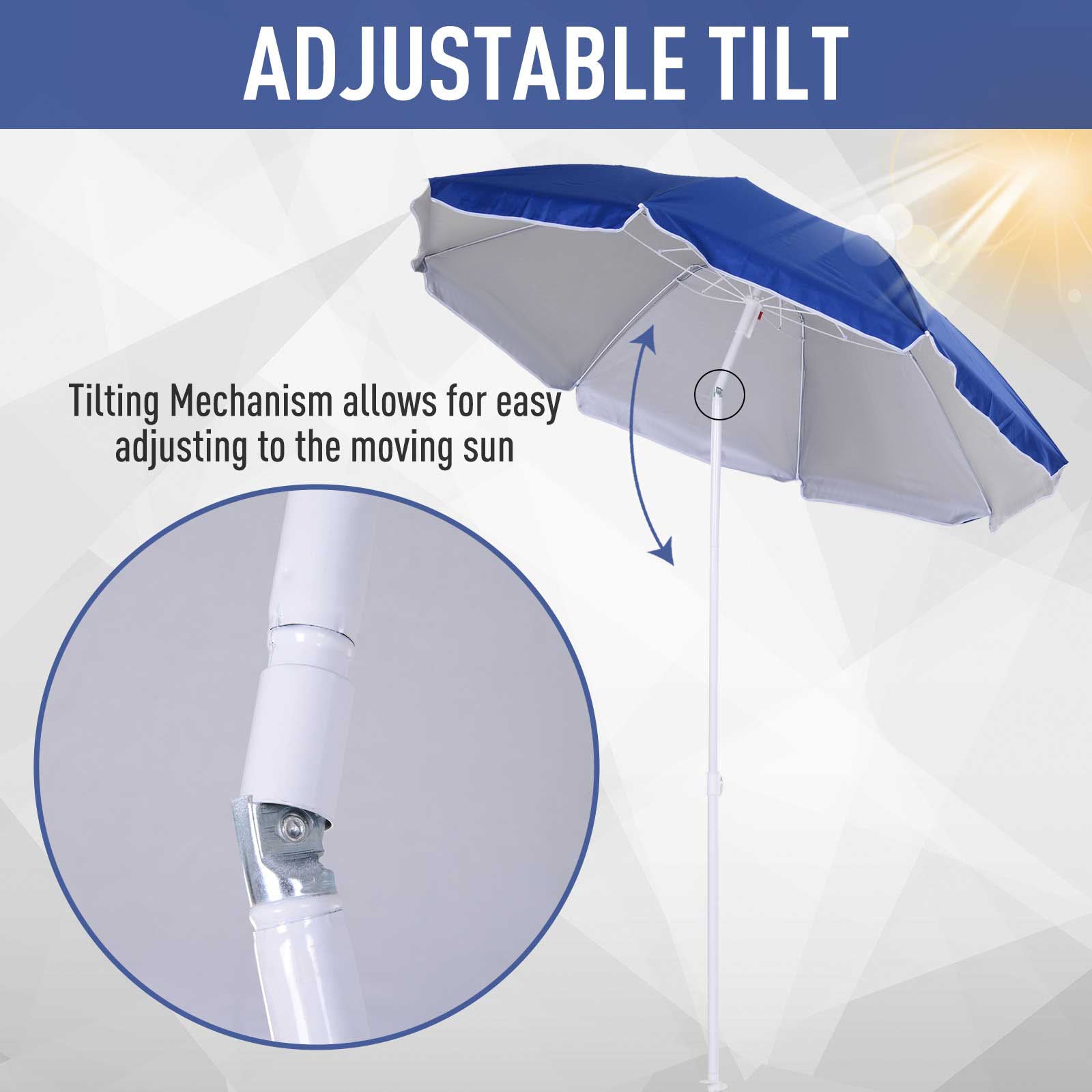 6.7ft Beach Umbrella with Push Button Tilt, Ruffled Outdoor Umbrella with Carry Bag and 8 Ribs, Blue