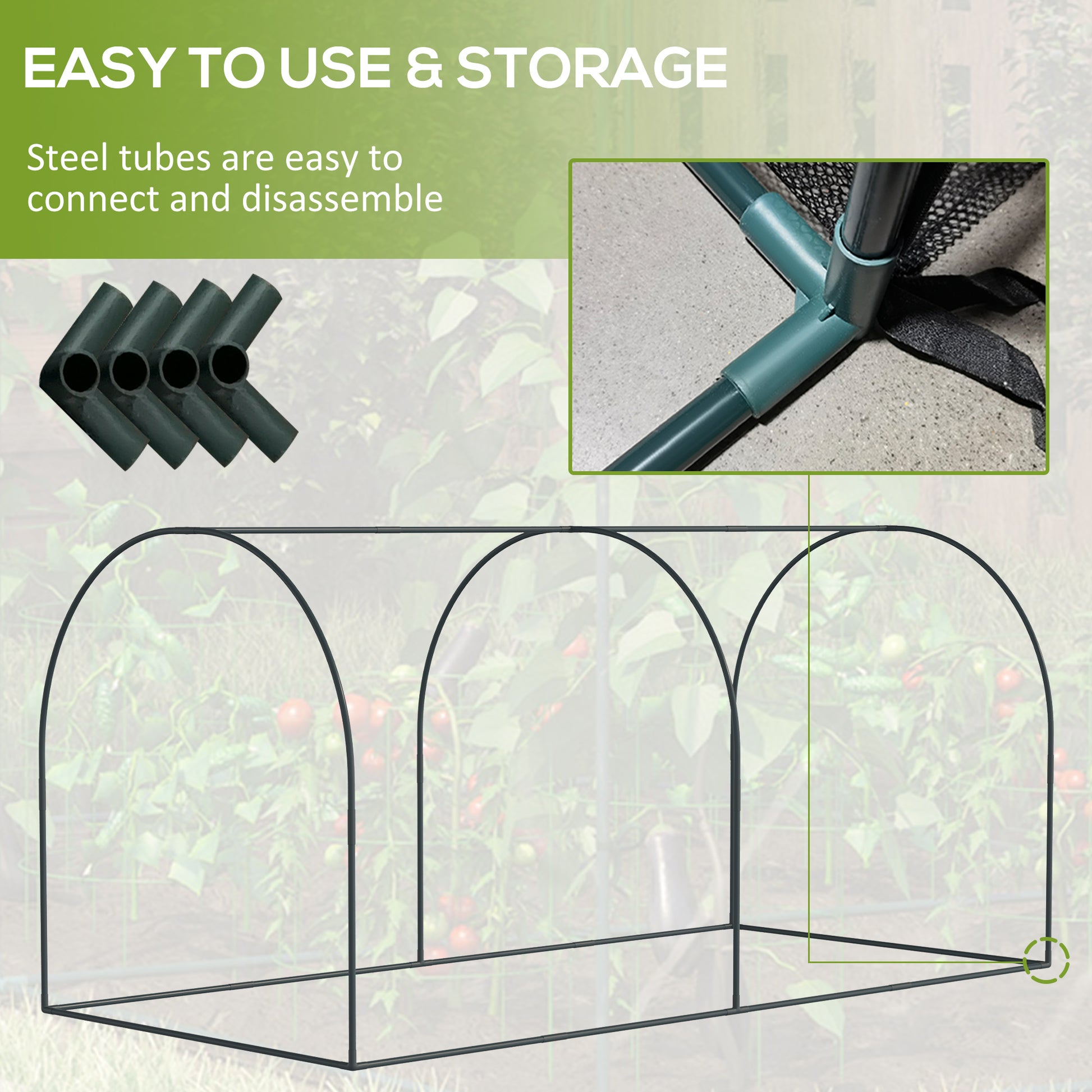 8' x 3' Crop Cage, Garden Plant Protector, with 3 Zippered Doors and 6 Ground Stakes, for Garden, Yard, Lawn Dark Green