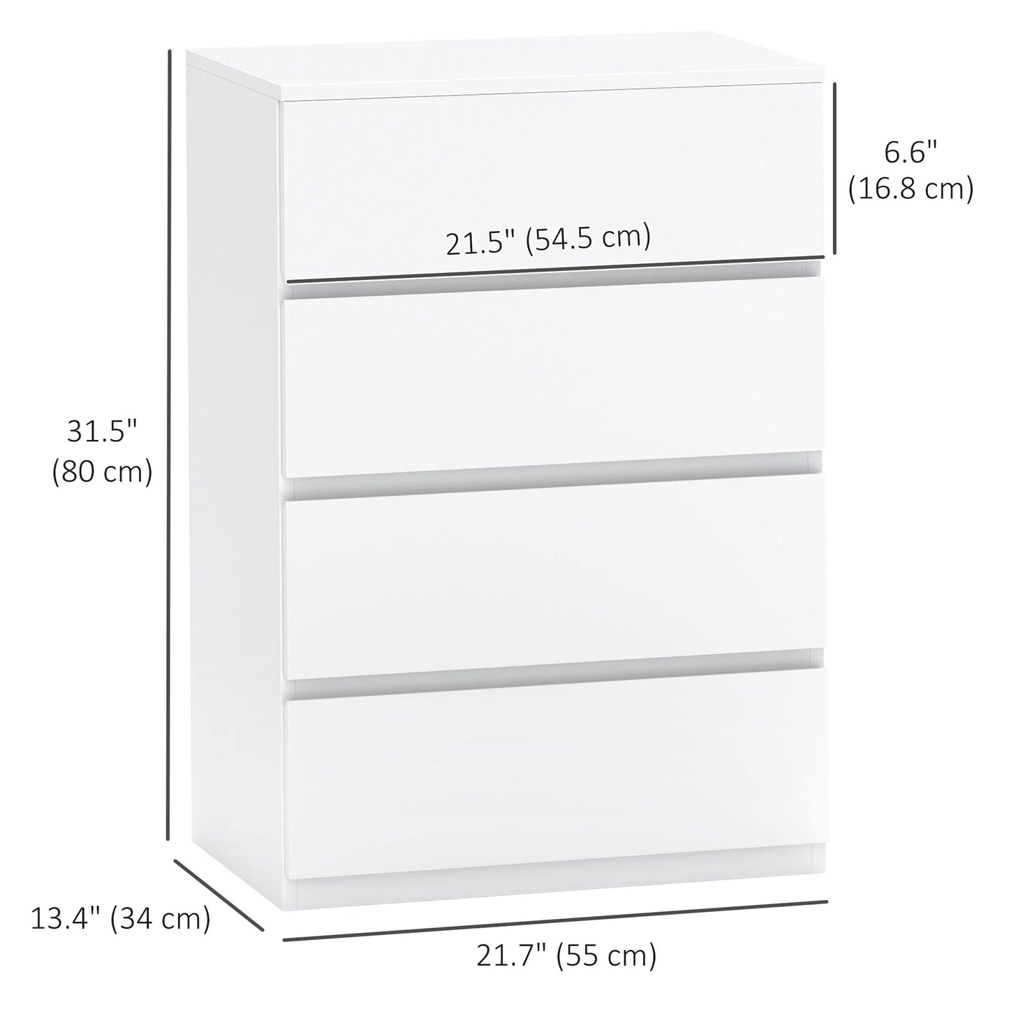 4 Drawer Chest Storage Cupboard Freestanding Drawer Unit, White