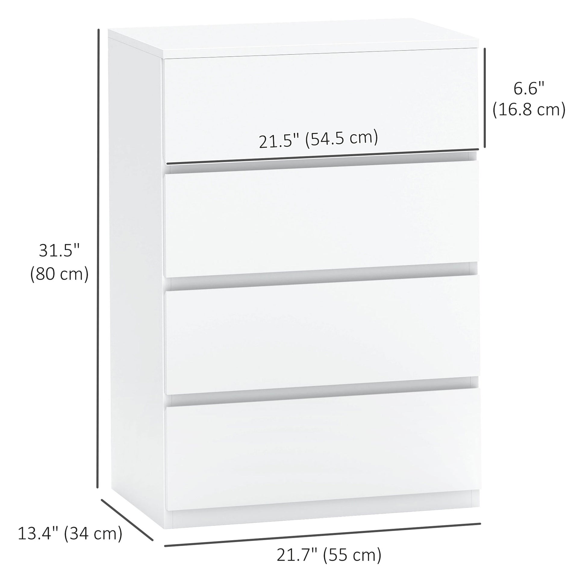 4 Drawer Chest Storage Cupboard Freestanding Drawer Unit, White