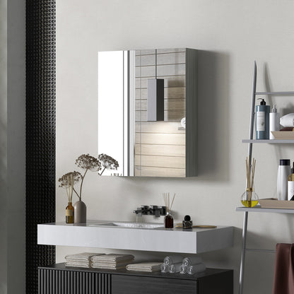 Wall Mount Mirrored Medicine Cabinet, Bathroom Mirror Cabinet with Adjustable Shelf, Double Soft Closing Doors, Grey