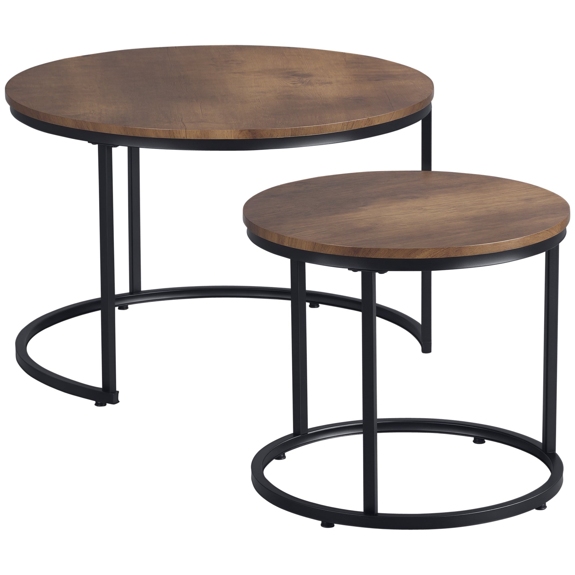 Nesting Tables, 29" Round Coffee Table Set of 2, Modern Side Tables for Living Room with Metal Base, Rustic Brown