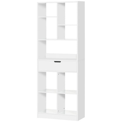 Tall Bookshelf with Drawer, Freestanding Bookcase for Bedroom, Living Room, Home Office, White