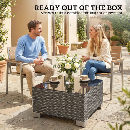 21.7" Square Patio Table, Small Outdoor Patio Coffee Side End Table with Tempered Glass Top, Black