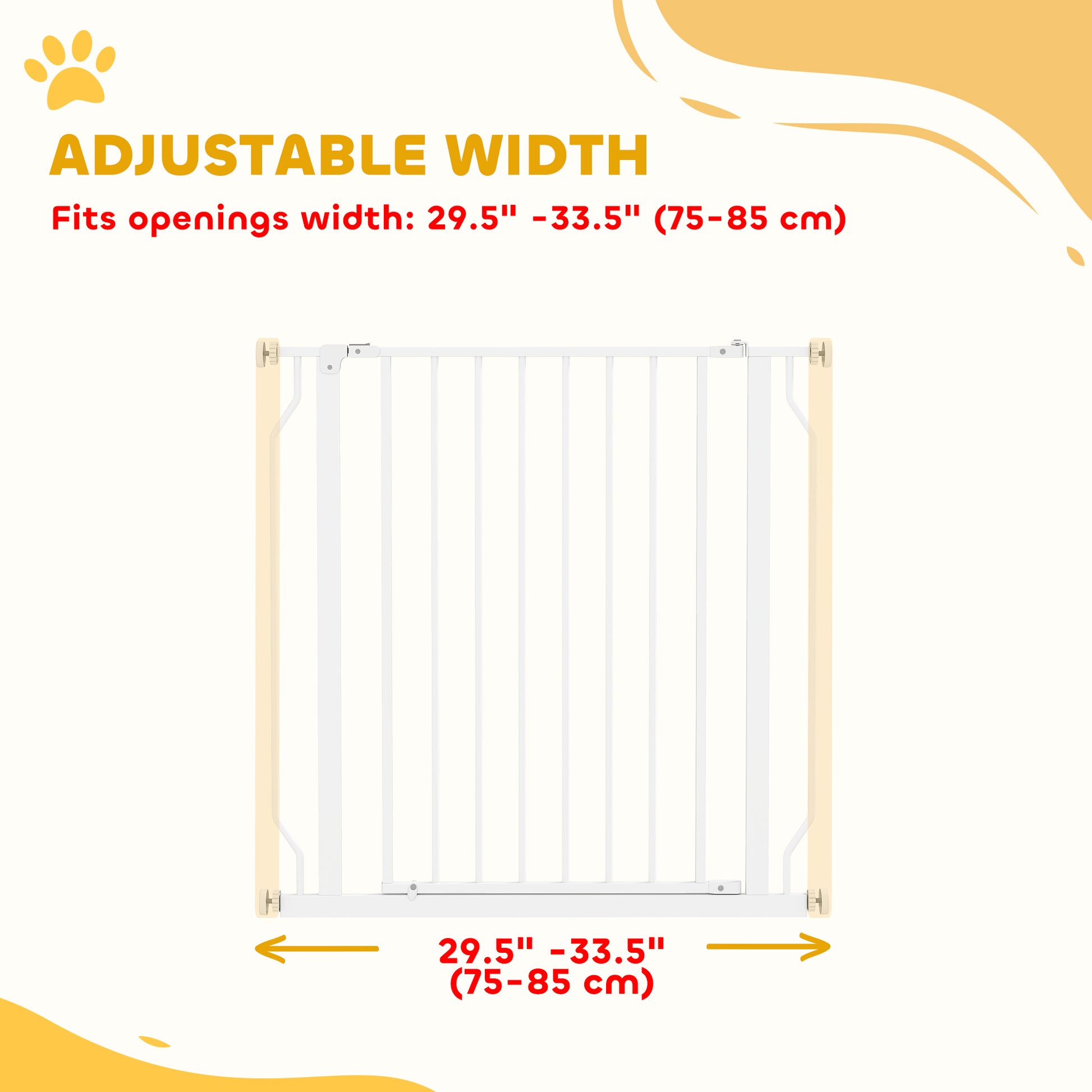 30"- 34" Easy Install Pet Gate w/ Door & Double Locking System, Extra Wide Dog Gate for Stairs, Hallways, White