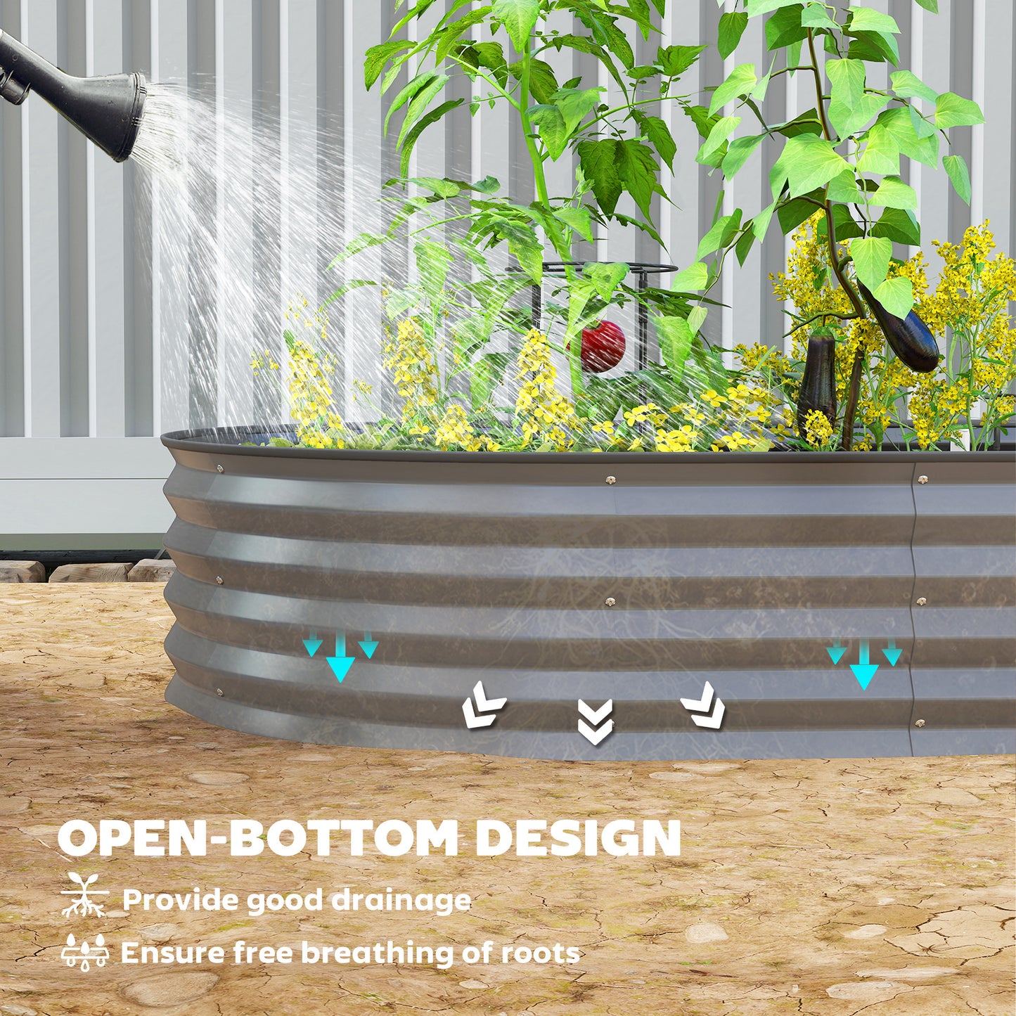 7' x 3' x 1' Large Outdoor Planter Box, Galvanized Raised Garden Bed with Metal Plant Stake, Dark Grey