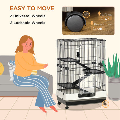 45"H Guinea Pig Cage, 4-Level Rabbit Cage for Ferret, Chinchilla, Hedghog, Bunny, Small Animal Habitat with Wheels, Slide-out Tray, Ramp, Black