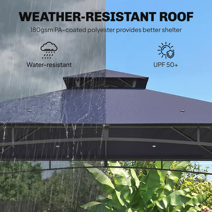 10' x 10' Gazebo, Soft Top Outdoor Gazebo with 2-Tier Roof, Metal Frame, Navy Blue