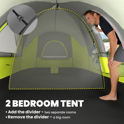 Camping Tent for 6-8 Man with 2000mm Waterproof Rainfly and Carry Bag for Fishing Hiking Festival, Green