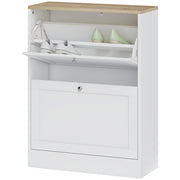 Slim Shoe Storage Cabinet, Modern Shoe Cabinet with 2 Flip Drawers and Adjustable Shelves for 8-12 Pairs, White